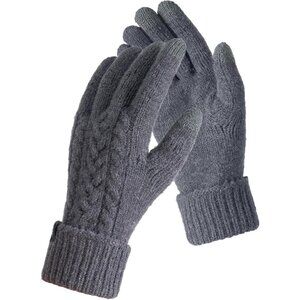Women Gray Folding Cuffs Touchscreen Soft Skin-Friendly Jacquard Knit Warm Glove